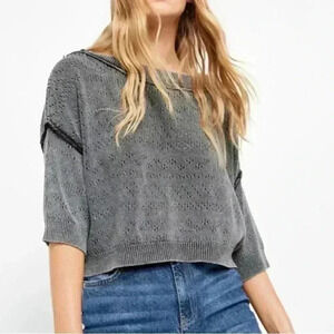 Free People Womens Sand Castle Black Cropped Pullover Sweater Size Small